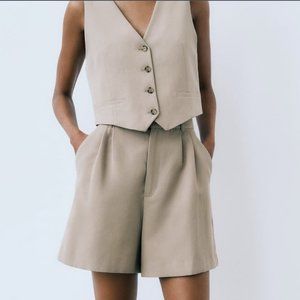 NWT ZARA TAN LINEN BLEND SHORTS M